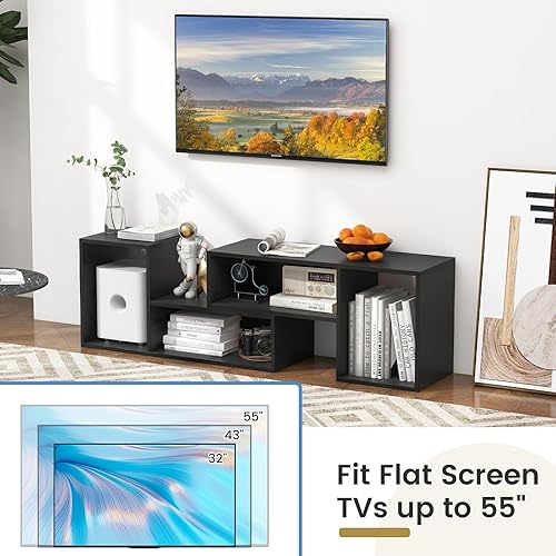 Miniatura 7 de Soporte de TV de 55 pulgadas, estantería de centro de entretenimiento de combinación gratuita con almacenamiento y estante abierto, mueble de TV