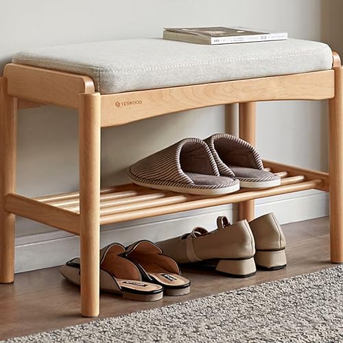 Miniatura 3 de Banco de zapatos de madera maciza montado, banco de zapatos con cojín para entrada, sala de estar, dormitorio, pasillo, 11.8 x 23.6 x 16.5 pulgadas,