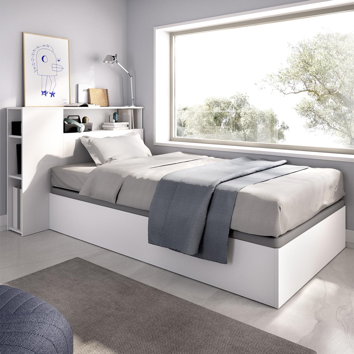DEKIT Grupo RIMOBEL - Ten Cabezal Cama 120 + CANAPE Recto 105- Blanco -96x127,2x213,4cm