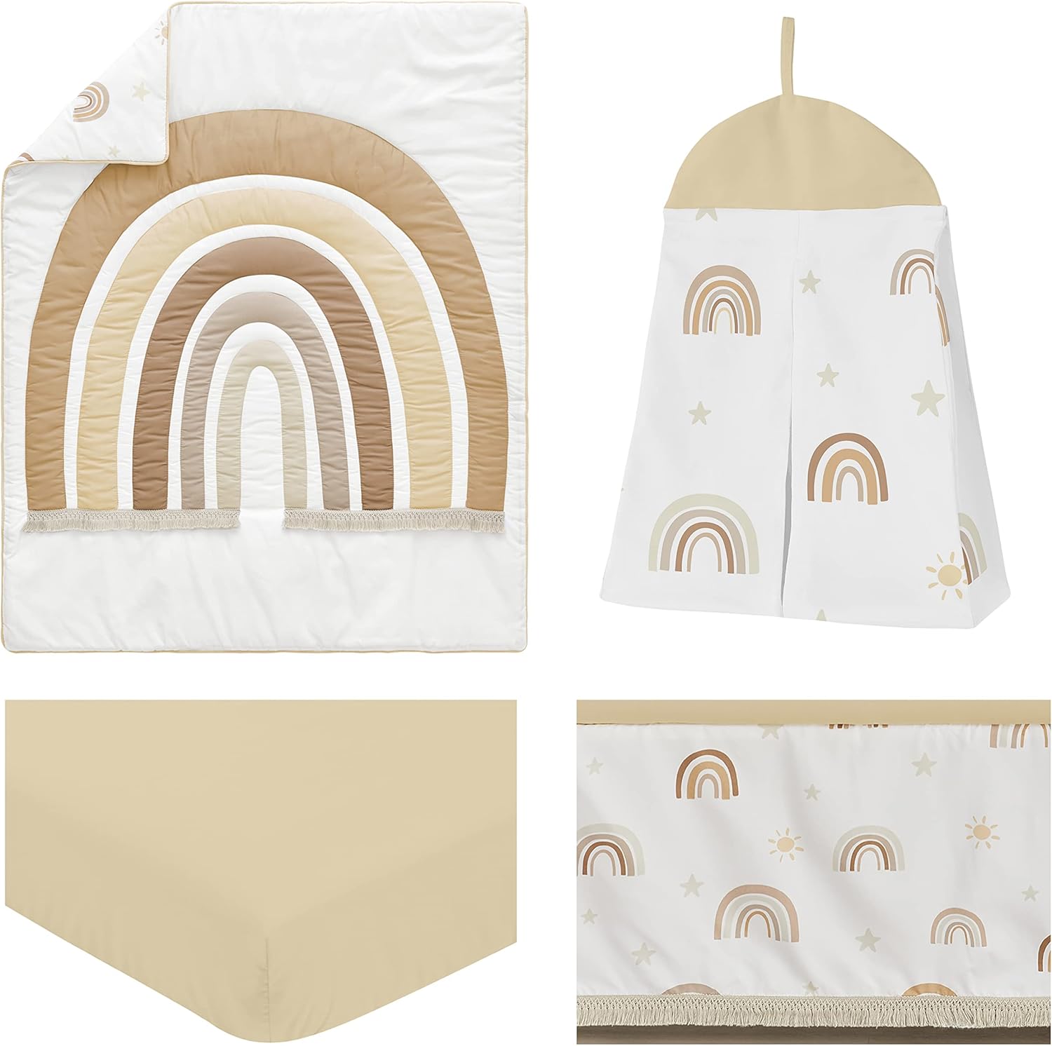 Boho Rainbow Beige and Taupe Microfiber Crib Bedding Set