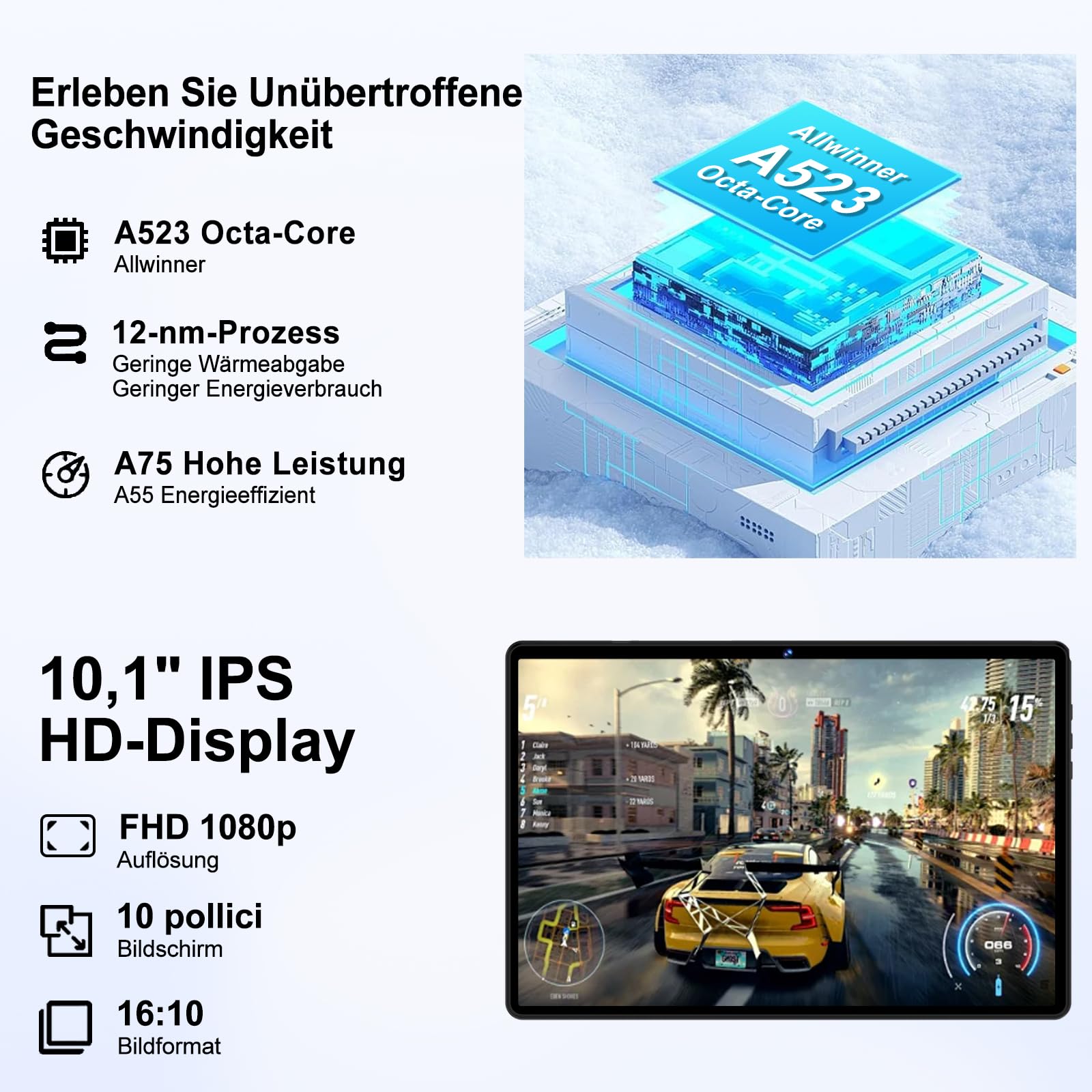 DMOAO Android 14 Tablet 10 Pollici con 18GB RAM + 128GB ROM(TF 1TB), HD con 5G Wi-Fi 6, Widevine L1, Octa-Core 1.8 GHz, USB-C, BT 5.0, 6000mAh, con Tastiera + Mouse, Nero