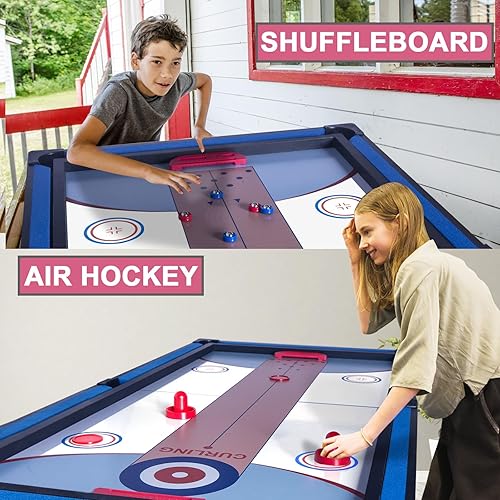 Miniatura 2 de Mesa de juego múltiple mejorada de 54 pulgadas, juegos de arcade deportivos plegables 5 en 1 con accesorios, ping pong, billar en la piscina, tejo,