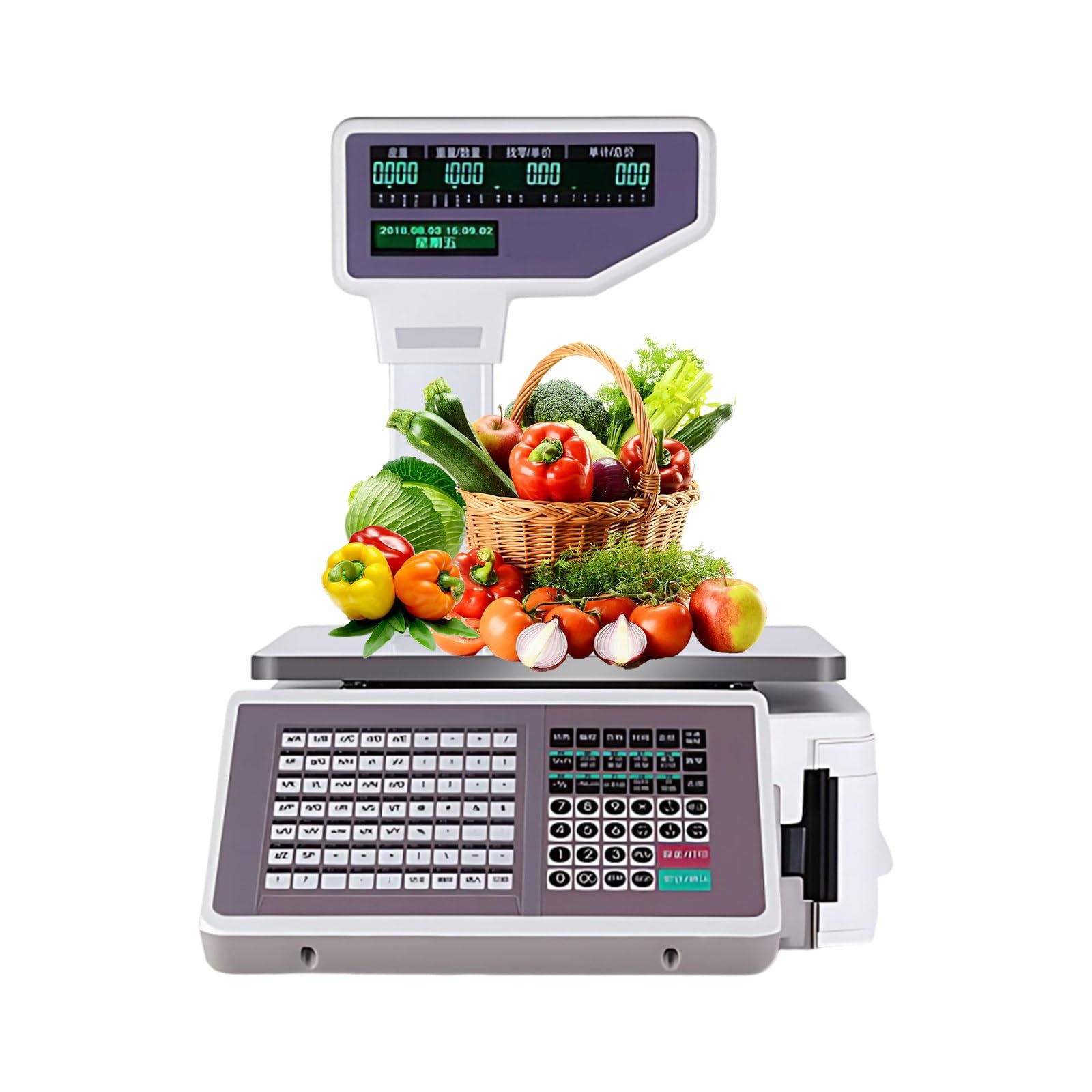 Balanza de Etiquetas y Balanza Comercial de Alimentos con impresora térmica etiquetas, capacidad 30kg, pesaje preciso para supermercado y tienda alimentos