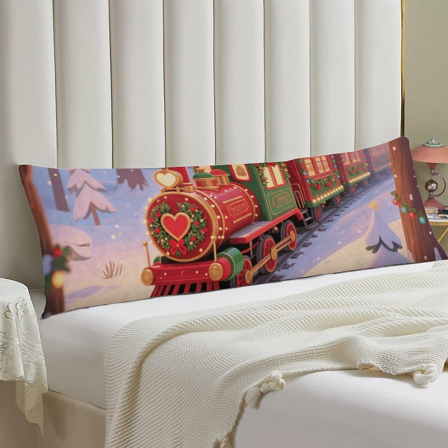 Christmas Train Body Pillow Cover 20X54 Long Pillow Case with Zipper Soft Lumbar Pillows Cover Large Body Pillowcases Decorative Cushion Covers for Bedding,Couch,Sofa,Home Gift