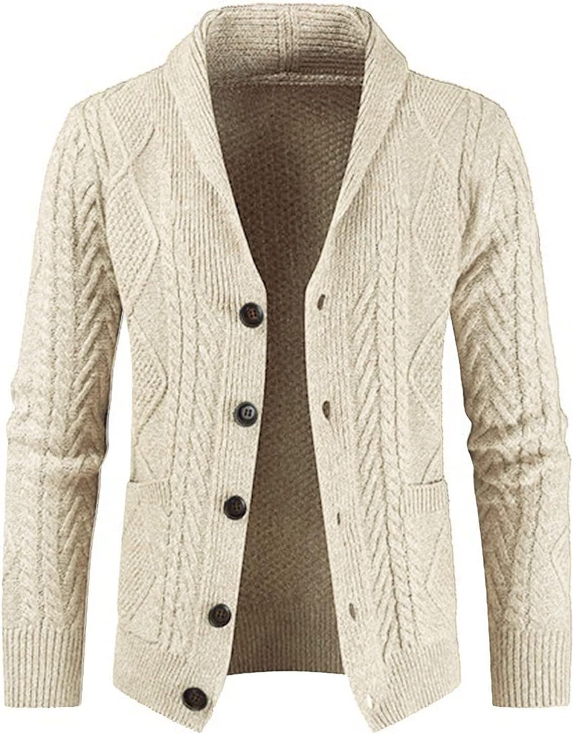 JMIERR Men's Casual Wool Blend Long Sleeve Shawl Collar Buttons Down Cable Knit Cardigan Sweater