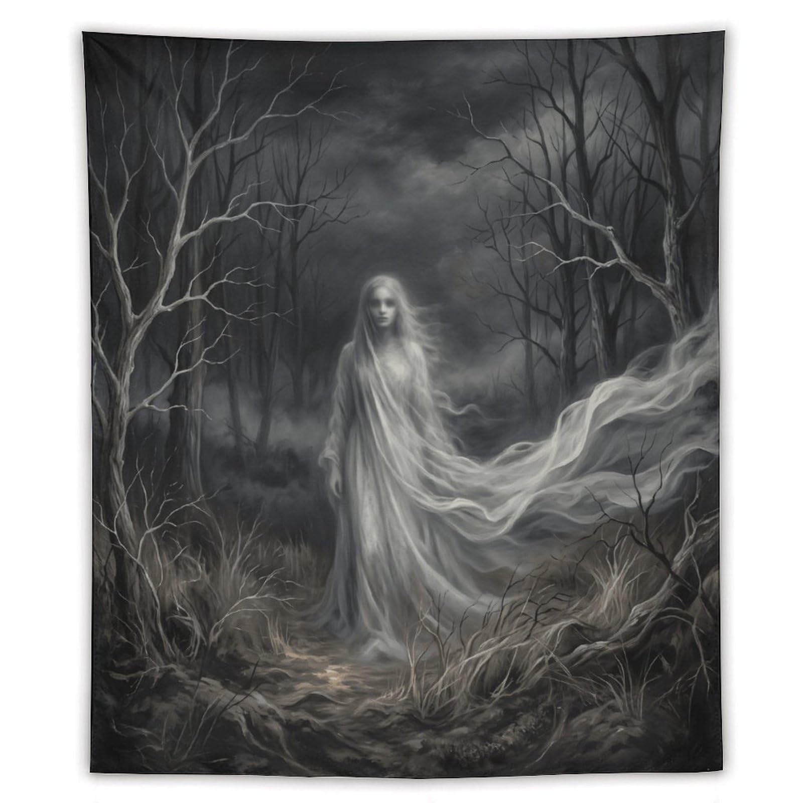 W7C8U2X3 White Ghost Dead Woods Wall Tapestry, Haunted Woodland