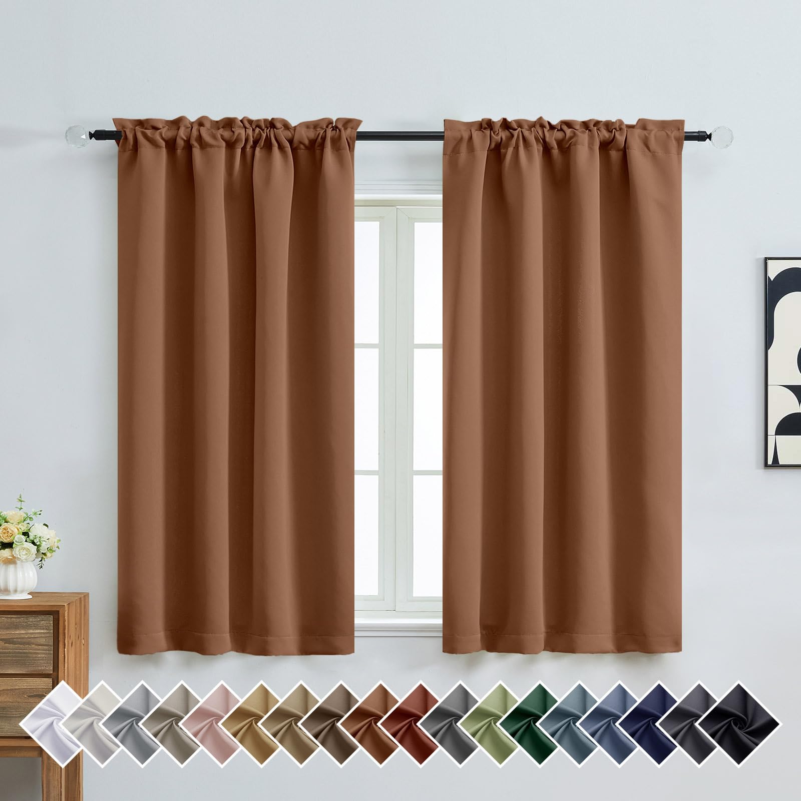 OVZME Sun Baked Short Blackout Curtains for Bedroom 54 Inches Long 2 Panels, Modern Window Treatment Thermal Insulated Curtains for Living Room, Dual Rod Pocket Blackout Drapes, 2x40Wx54L Inches