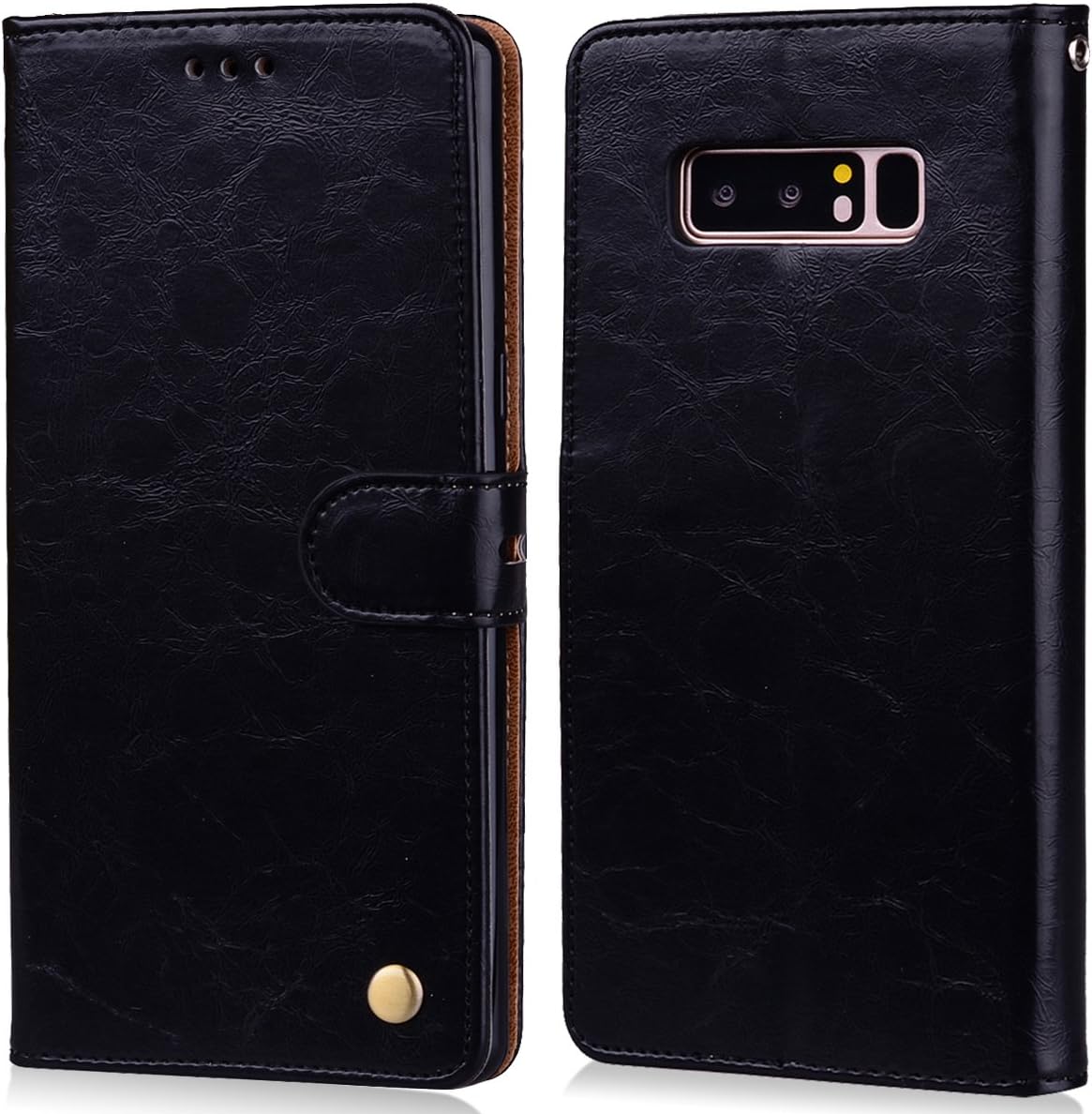 Samsung Galaxy Note 8 Cell Phone Protection Case Cover, with Card Slots, Money Sleeves, Magnetic Closure, Phone Support Stand Flip Wallet Case Cover, Luxury PU Leather Case, Black