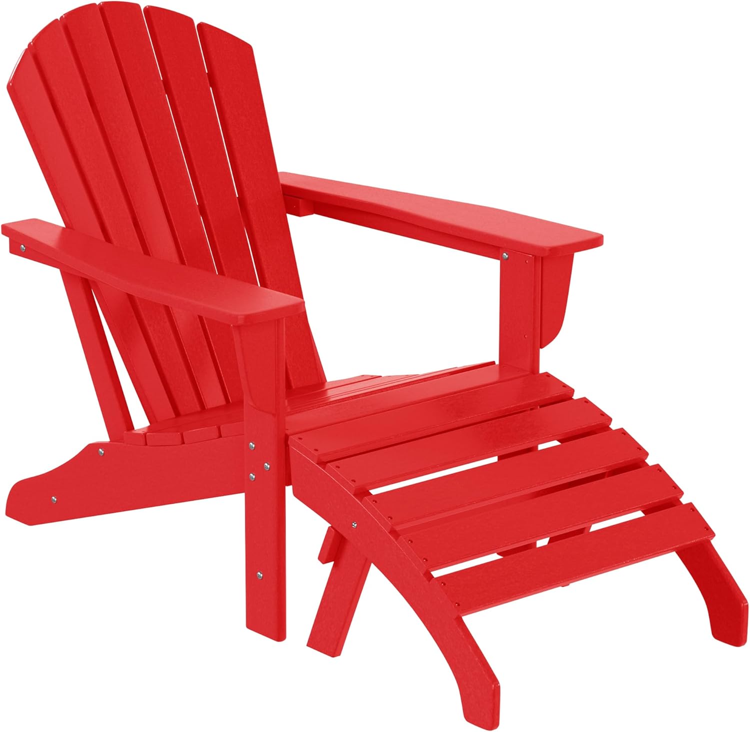 WO Home Furniture HDPE Outdoor Adirondack Chair with Footrest Ottoman, All Weather and UV Resistant for Patio, Balcony, Backyard, Garden, Porch, Red