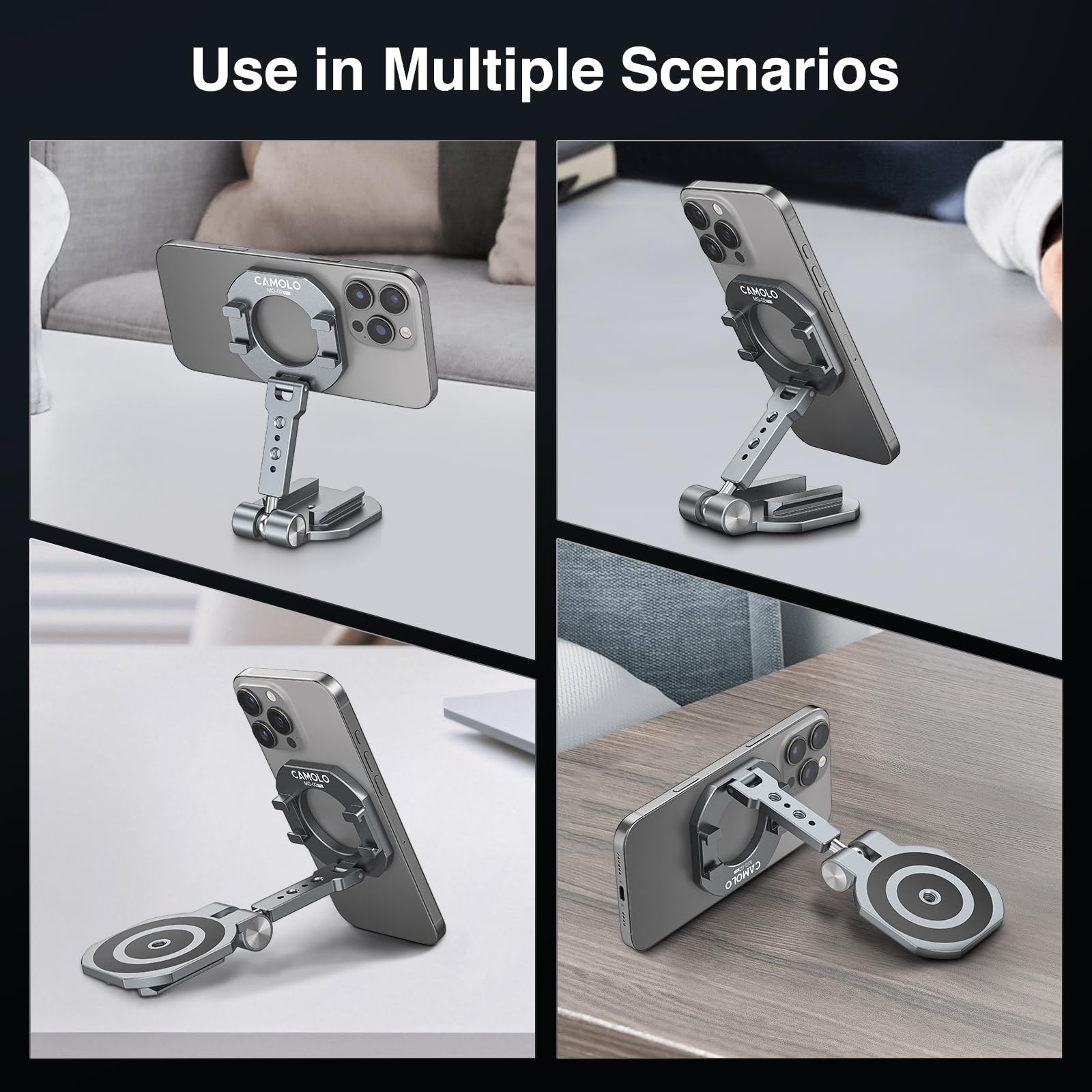 Soporte magnético dual para teléfono compatible con Magsafe para iPhone 16, 15, 14, 13, 12 Pro Max Plus, MG-02 Pro 1/10.2 cm-20, soporte magnético para teléfono de viaje
