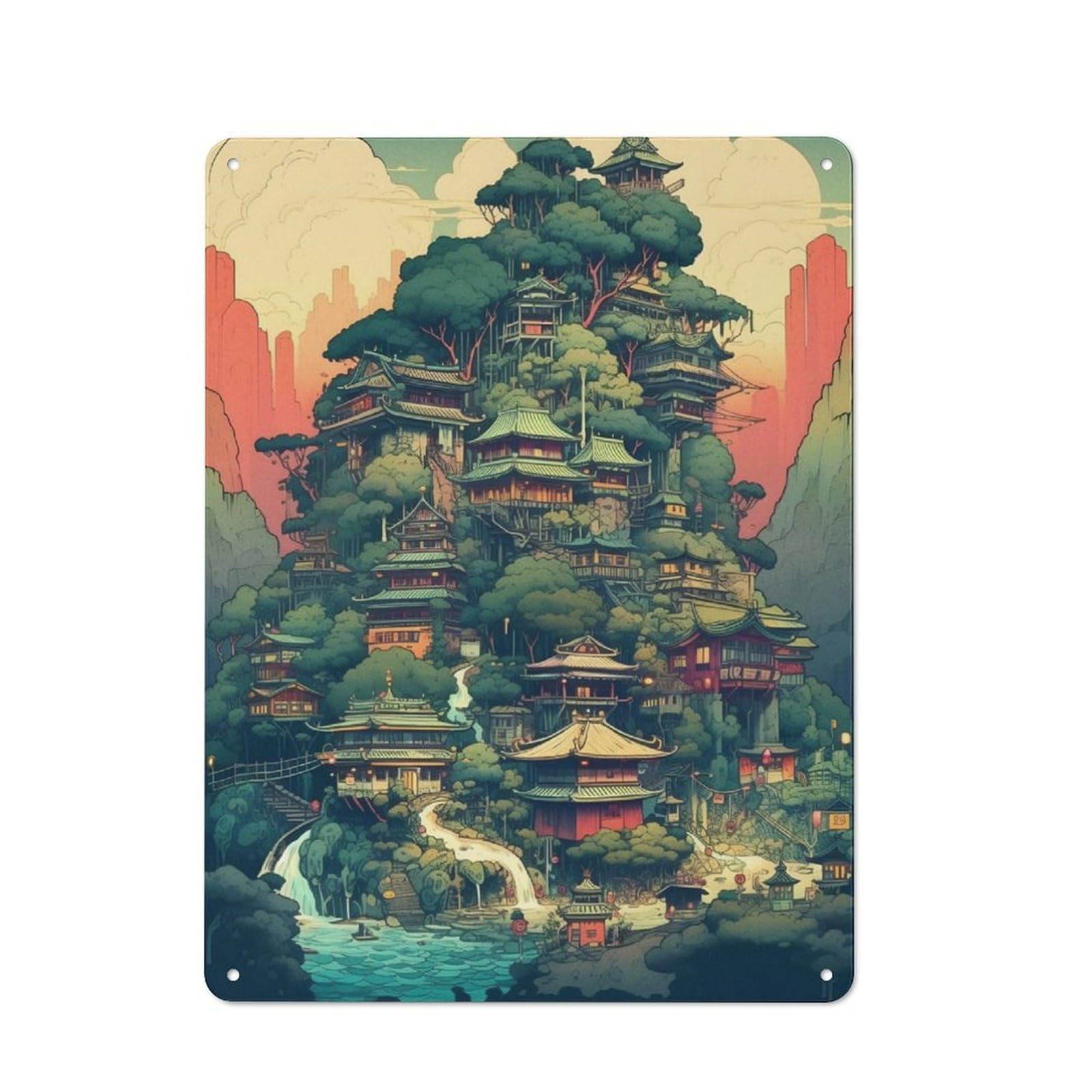 Junmoney Fantasy Landscape 18 Retro-Style Metal Plaque 40X30cm For Kitchen Or Home Bar, Gift For Home Bar Enthusiasts During The Christmas Season