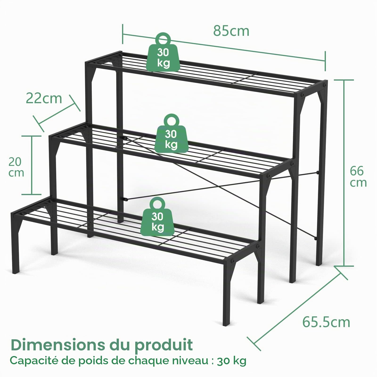 RELAX4LIFE Étagère Plante en Fer à 3 Couches, Support pour Pot Plante Intérieur, Escalier Plante Charge Max 30kg par Couche Style Classique pour Jardin, 85x66x66 cm (Style 4, 3 niveaux simple)