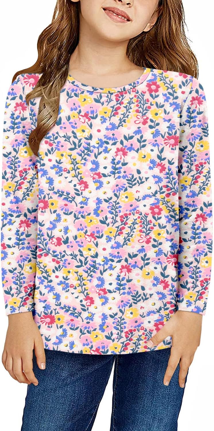 storeofbaby Girls Long Sleeve Shirts Casual Crew Neck Tops Basic Tunic Blouses 5-14 Years - Image 3