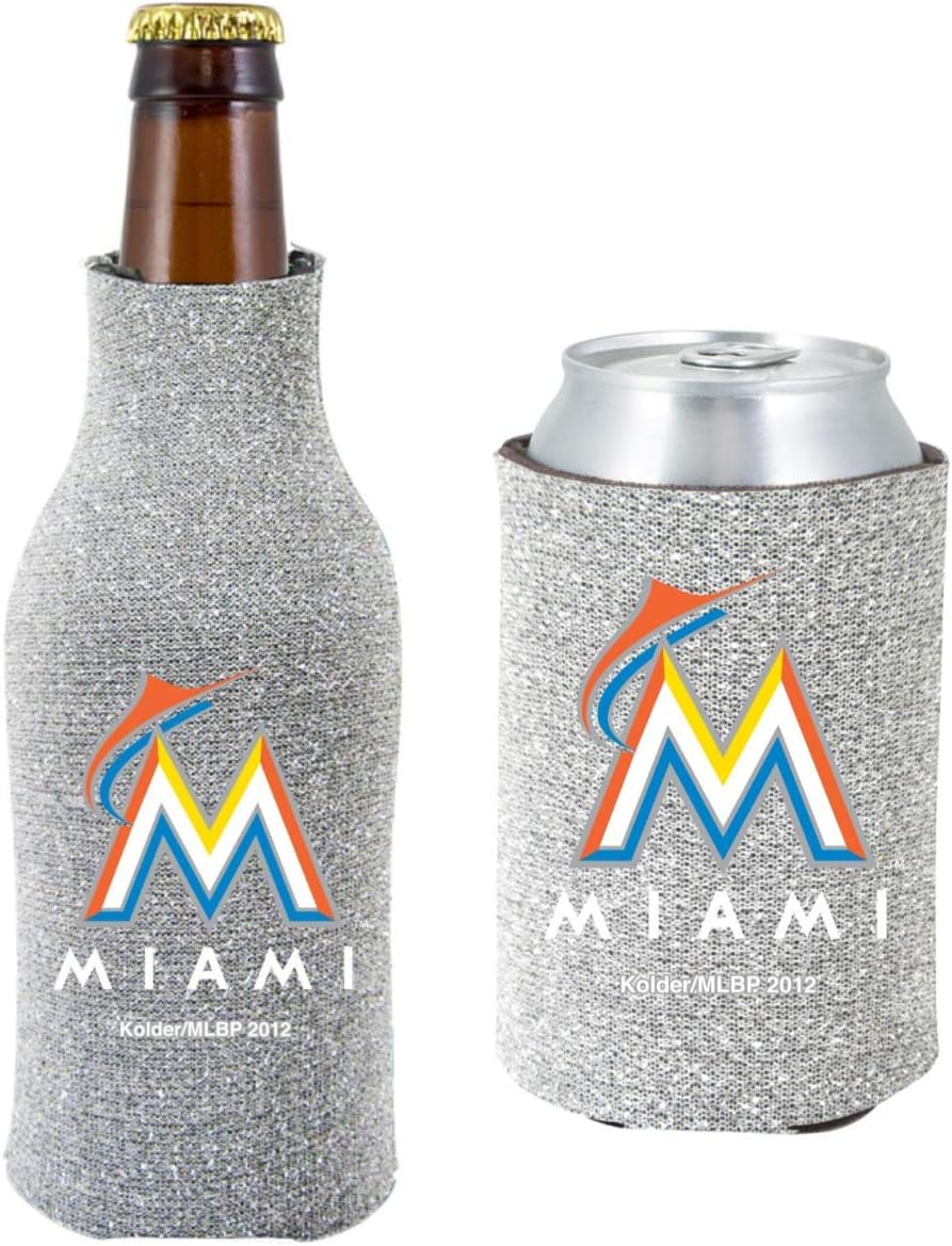 MLB Baseball Team Logo Womens Glitter Bottle & Can Cooler Set 12oz Neoprene Beverage Drink Holder Sleeve