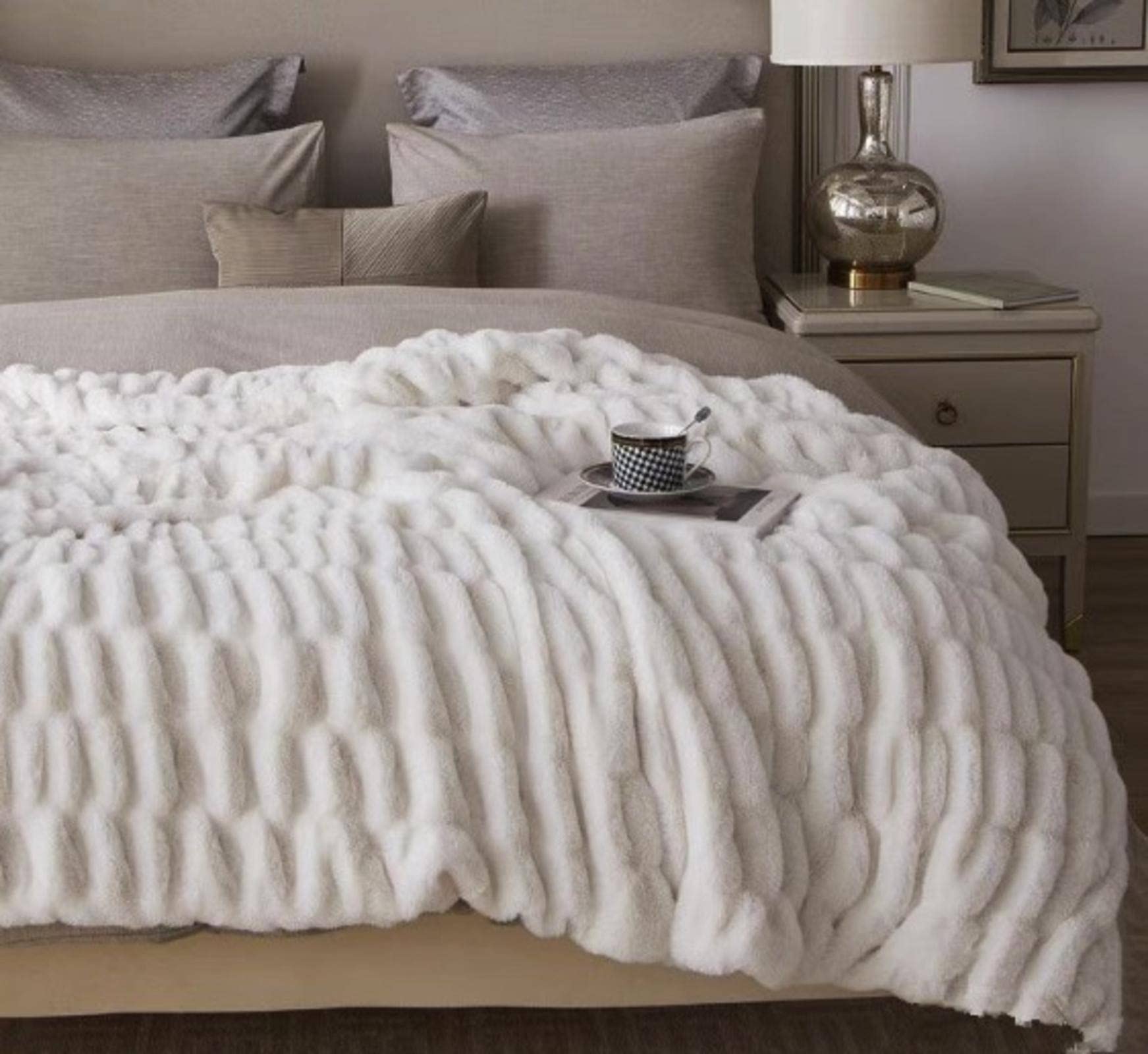 Cozy Bubble Rabbit Coperta Bayeta, morbida e delicata sulla pelle, per l'inverno, elegante copridivano, leggera, lussuosa, perfetta per casa e viaggi