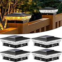 btfarm 4x4 Solar Post Cap Lights 4-Pack: Waterproof 16 LED Fence Deck Lights, 2 Modes Warm/Cool White for 4x4 & 3.5x3.5 Wooden/Vinyl Posts, Porch Patio Garden