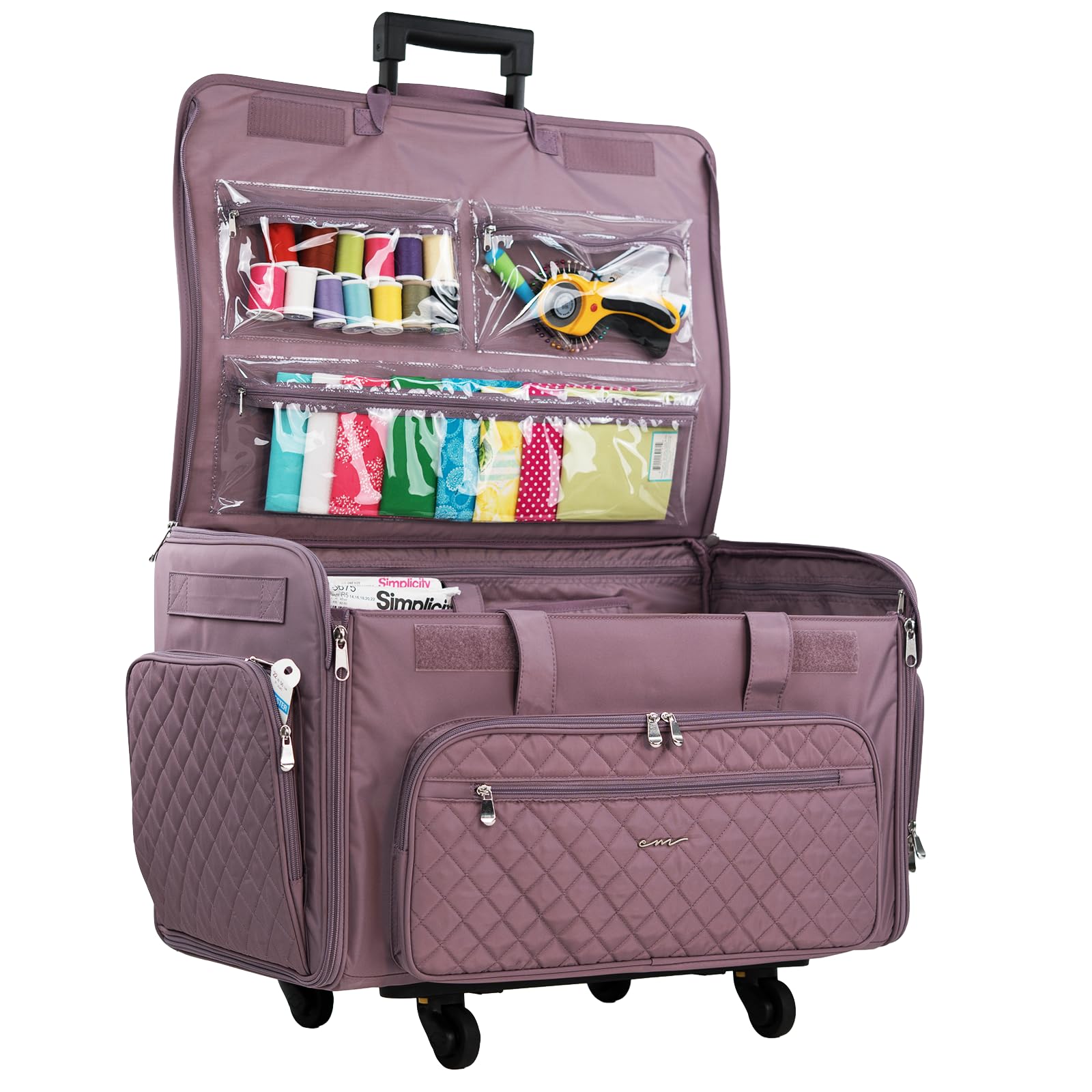 Everything Mary XXL Nähtasche auf Rädern, geräumige Tragetasche mit zum Patent angemeldetem Design, 76,2 x 45,7 x 50,8 cm, strapazierfähiges Polyester, verstellbare Fächer, leicht zu transportierende