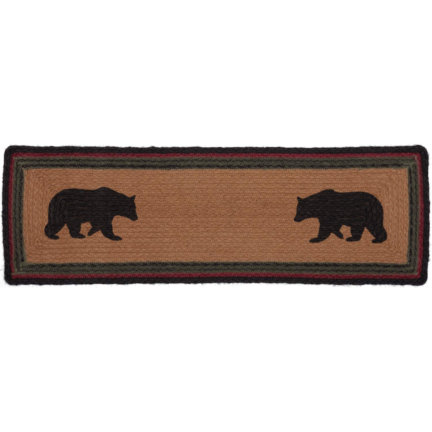 VHC BrandsRustic & Lodge Flooring Wyatt Bear Jute Latex Backing Stenciled Nature Print Rectangle Bedding Accessory, Stair Tread Rect 8.5x27, Crimson Red