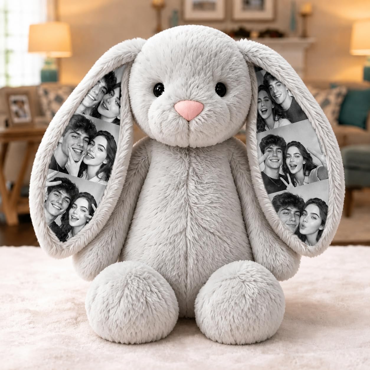 VEELU Personalised Photo Bunny Teddy Custom Picture Bunny Plush Hidden Ear Personalised Wedding Anniversary Birthday Gifts for Women Men Couple Friend 26cm/40cm โ image 1