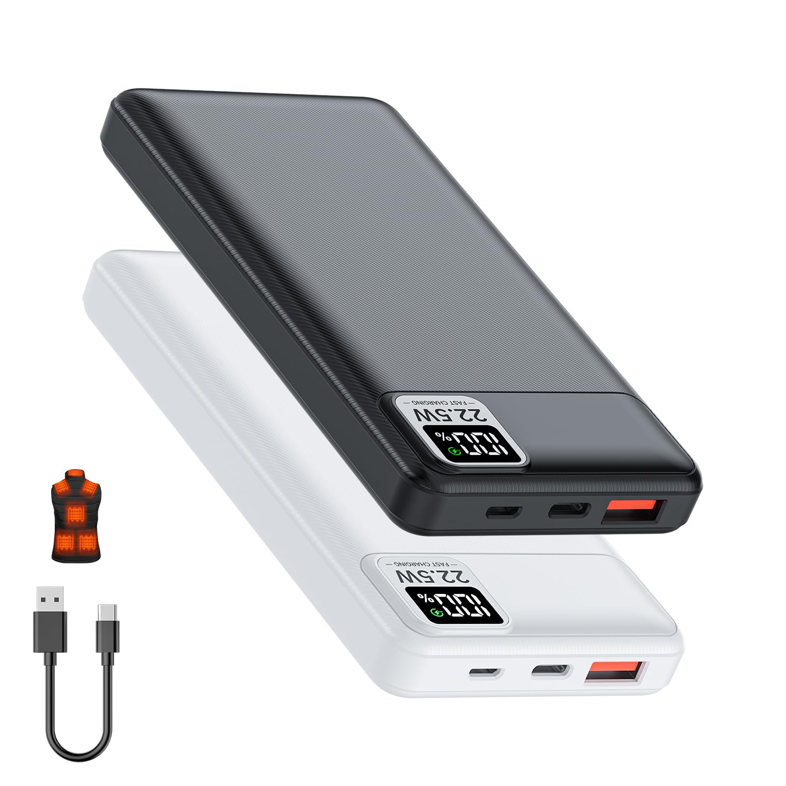 2-Pack 5V 2A 3A Heated Vest Battery Pack 10000mAh Power Bank Fits for DR Prepare Loowoko KOVNLO Rrtizan