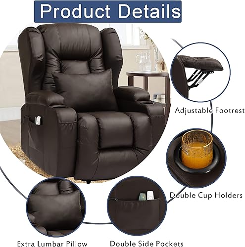 Miniatura 12 de Sillas reclinables eléctricas para personas mayores con masaje y calefacción, silla reclinable de piel sintética para sala de estar, asiento de cine