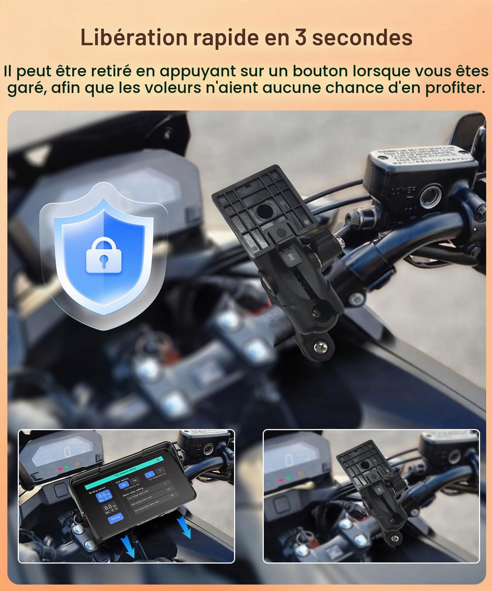 Rimoody 5 Pouces Écran Carplay pour Moto avec Commande au Guidon, Support Amovible, Moniteur sans Fil CarPlay & Android Auto, Radio CarPlay Étanche IP68 Bluetooth/Contrôle de la Pression des pneus