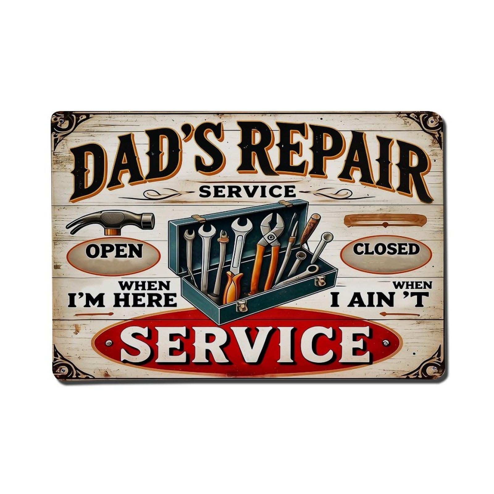 Jdfenggu Vintage Dads Repair Service Toolbox Sign Retro Metal Tin Sign, Metal Poster For Bar, Home, Man Cave, Kitchen, Laundry Room Art Decor 8X12 Inch