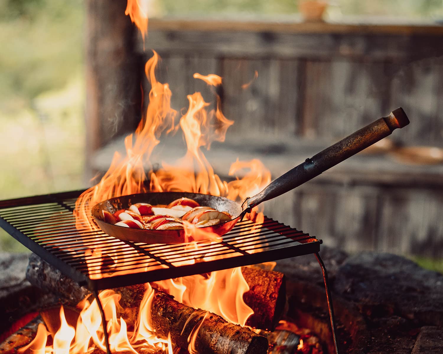 Stabilotherm JÄGARSTEKPANNA Poêle à frire originale en acier au carbone avec poignée pliable en bouleau pour cuisine extérieure, intérieur, camping, voyage