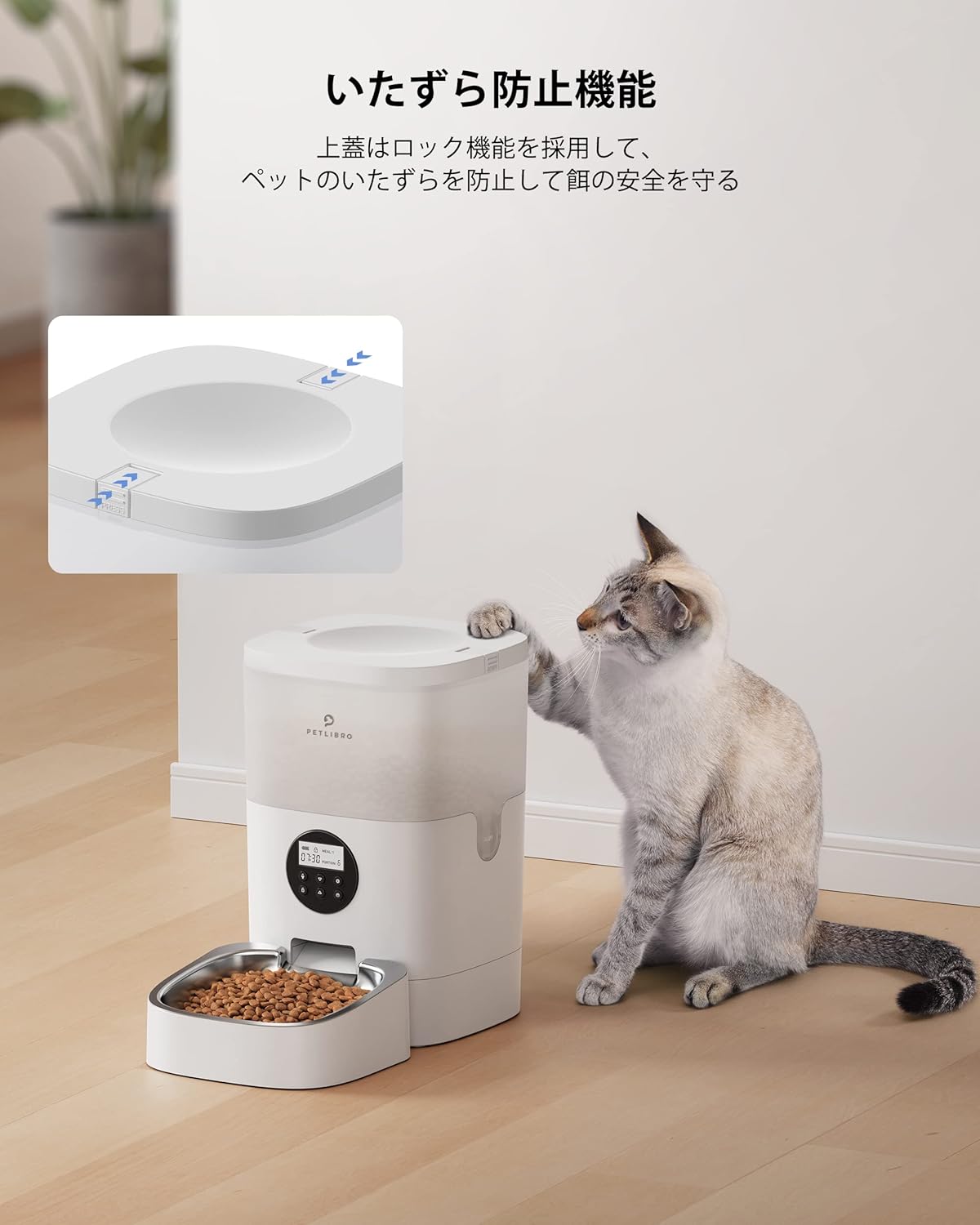 Cat attempting to open the tamper-proof lid of the PETLIBRO feeder