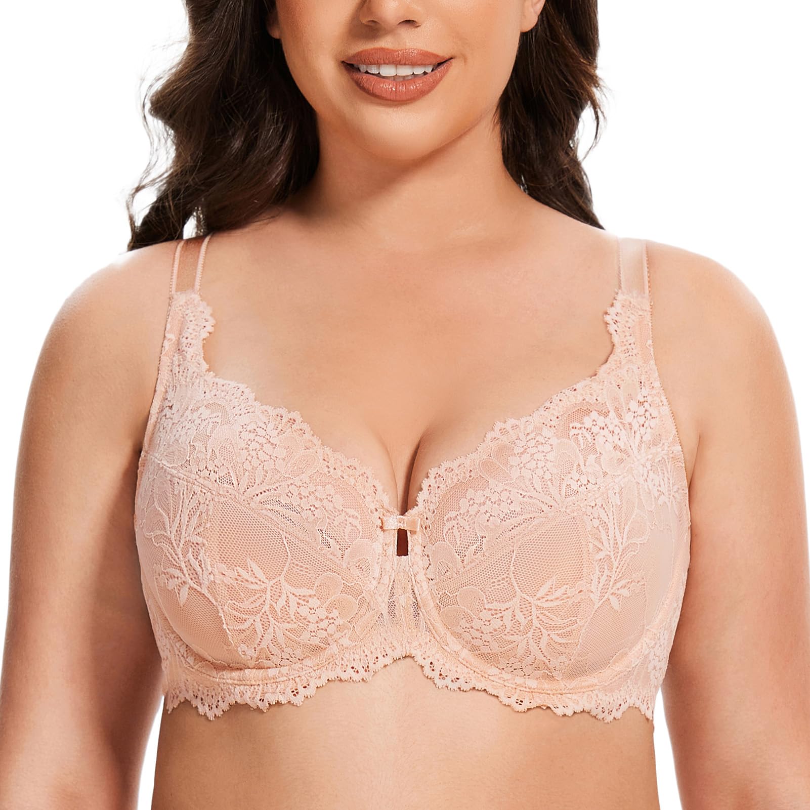 Meleneca Women's Beige Plus Size Minimizer Bras Full Coverage Lace Unlined Underwire Bra 48G