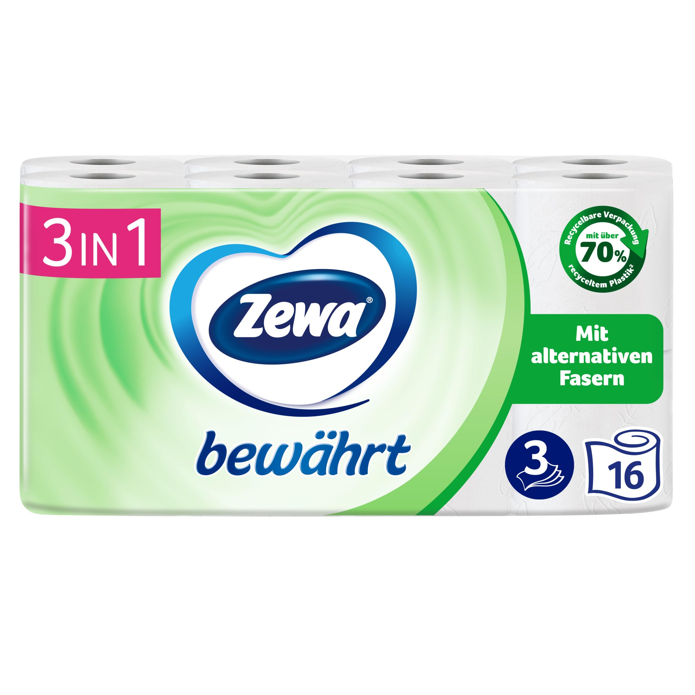 Zewa bewährt - 48 Rollen - Das erste Toilettenpapier mit Strohanteil - 3lagig