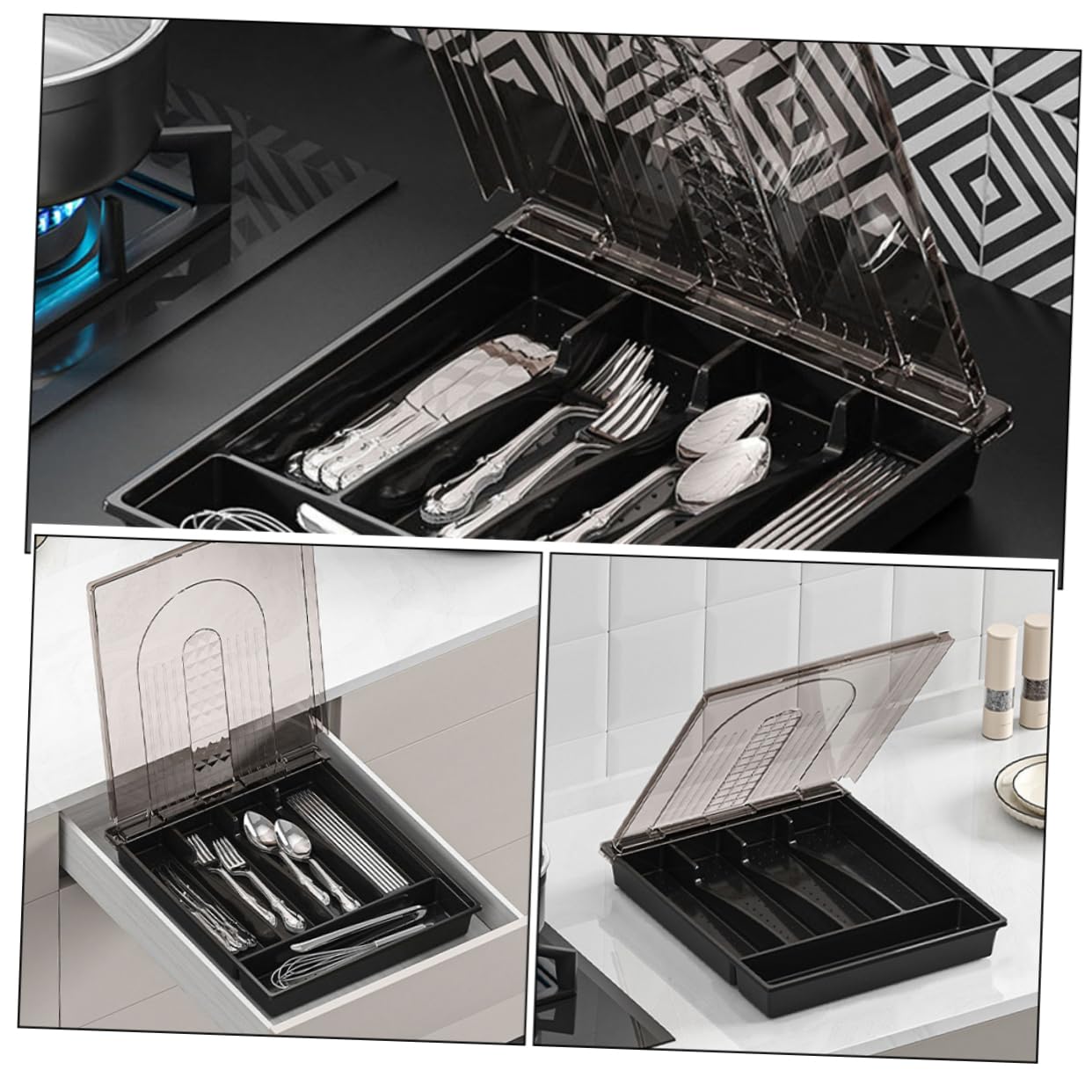 IMIKEYA Organizador De Cubiertos De Cocina Compartimentos Almacenamiento De Utensilios Caja De Corte Transparente para Cubiertos y Utensilios De Cocina