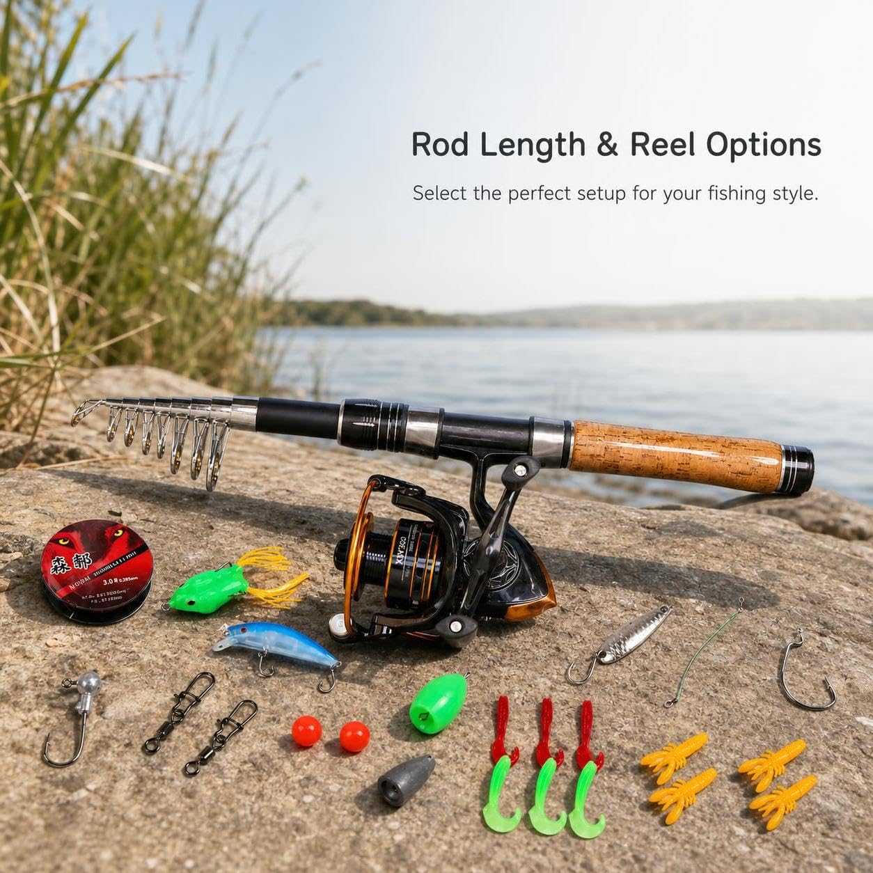 Canna da Telescopica 36 cm | Componenti in metallo, Set da Pesca Completo, Pesca in acque dolci, Per pescatori