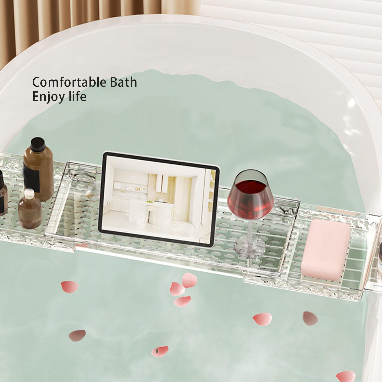 Bandeja de Bañera Retráctil Multifuncional con Diseño Elegante para Almacenamiento Organizado en el Baño, PET de Alta Transparencia, 1 Unidad (Transparente)