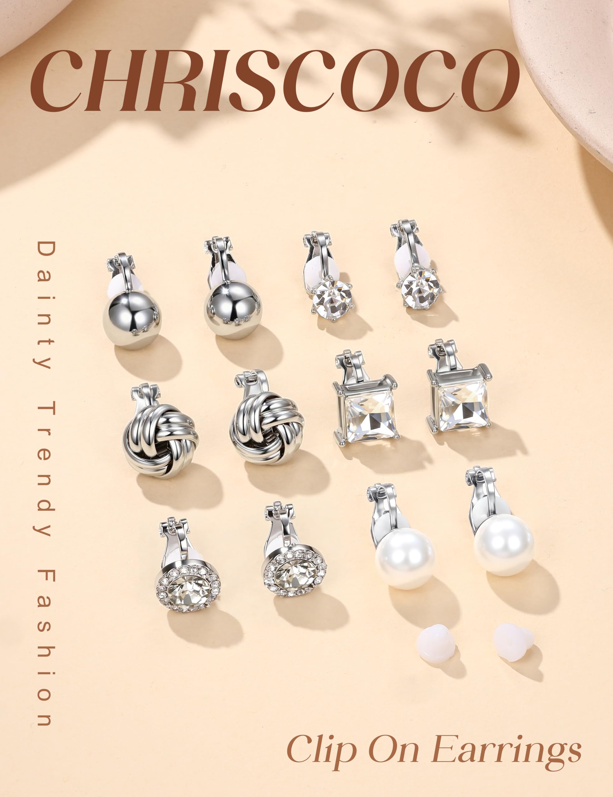 Orecchini a Clip per Donna Orecchini a Clip placcati Oro 14K Non forati CZ Perla Nodo Torsione Grosso Cerchio Orecchini a Clip Set Orecchini ipoallergenici Finti