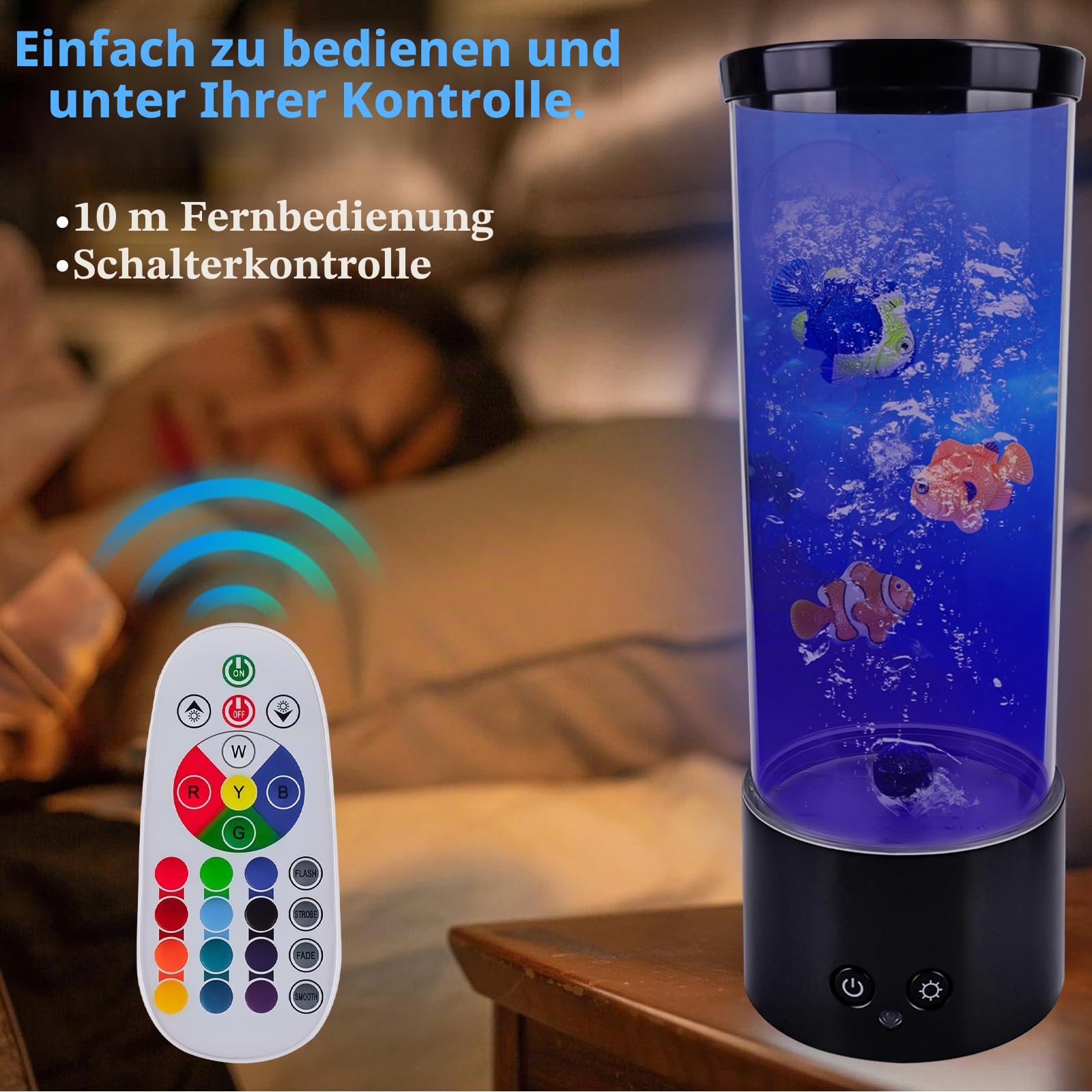 Vegena Lavalampe, Aquarium Lampe, Blasenlichtlampe mit Fisch Aquarium Nachtlicht, Lavalampe LED mit Fernbedienung, 16 Farben und 4 Modi, RGB-Licht für Kinder Erwachsene Dekoration für Zuhause Büro