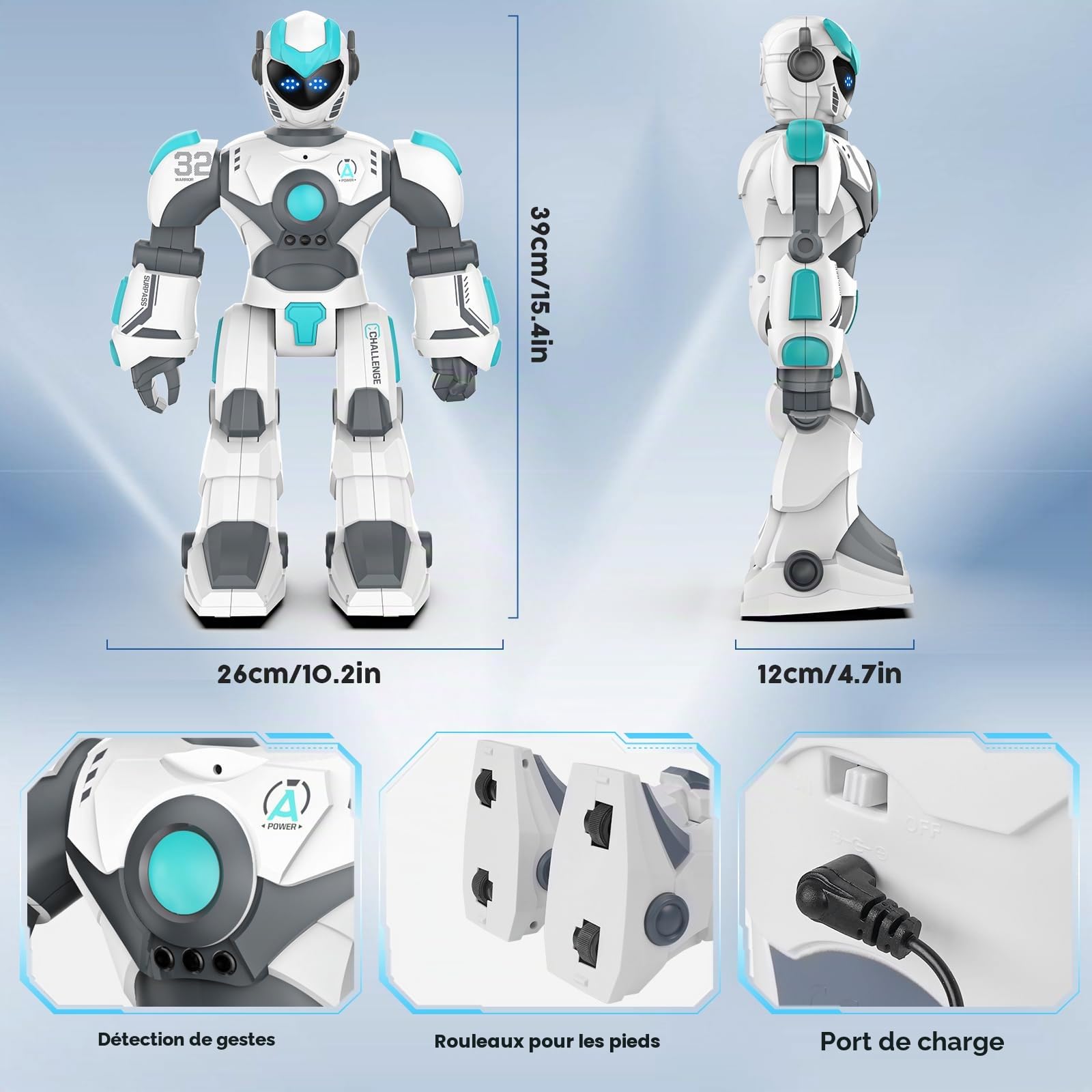Robot télécommandé programmable RC pour enfants, grand jouet de 40 cm avec chant, danse, détection de gestes et commande vocale, intelligent rechargeable pour tout-petits garçons filles 3+