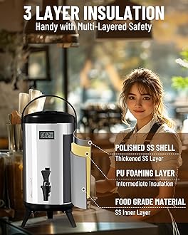 WantJoin Insulated Beverage Dispenser-75 Cup Hot&Cold water Urn for Catering-Stainless Steel Premium 12 L/3.2 Gallon Hot Drink Dispenser with Spigot for Coffee & Hot tea,Cold Milk,Water,Juice(Silver)