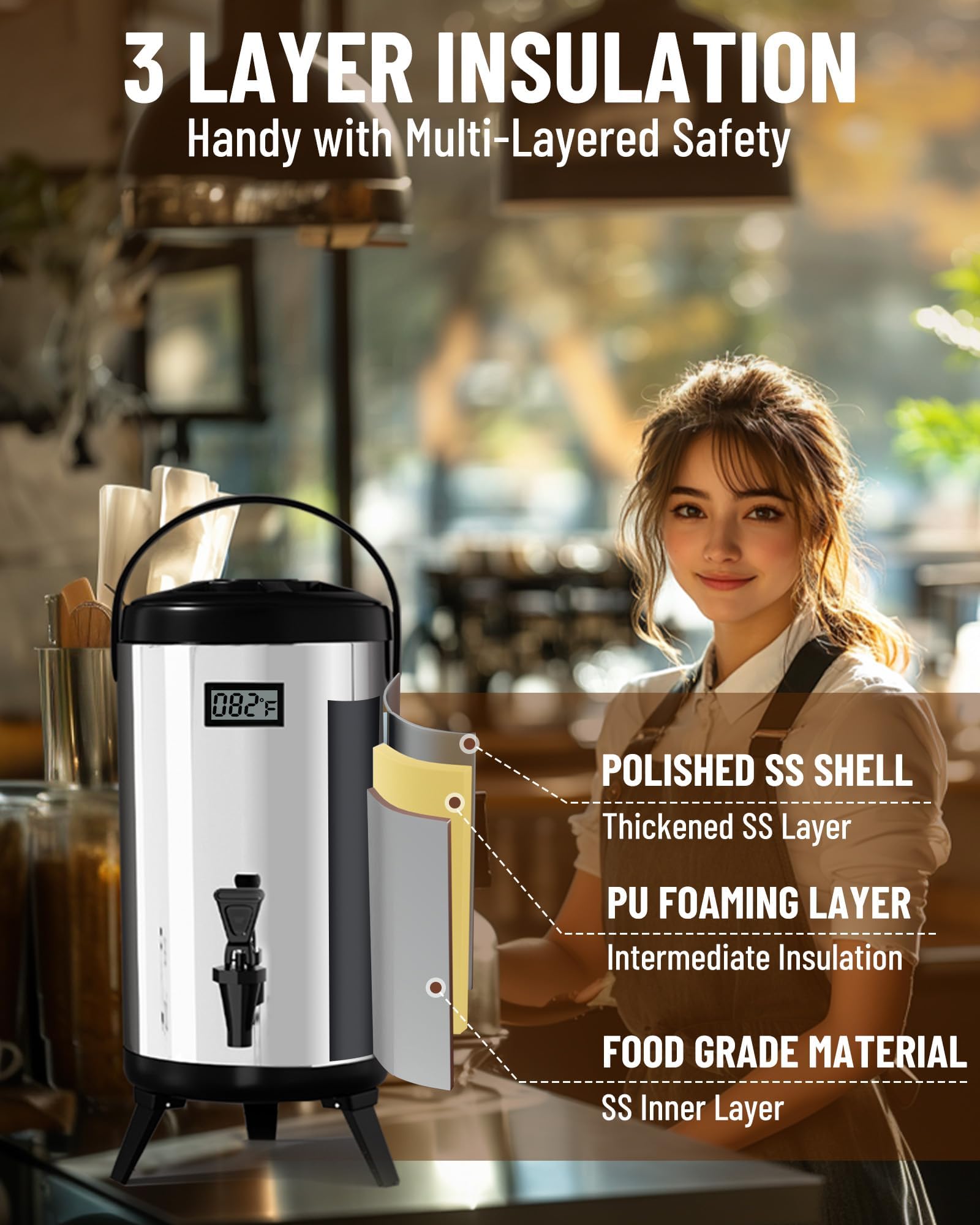 WantJoin Insulated Beverage Dispenser-75 Cup Hot&Cold water Urn for Catering-Stainless Steel Premium 12 L/3.2 Gallon Hot Drink Dispenser with Spigot for Coffee & Hot tea,Cold Milk,Water,Juice(Silver)