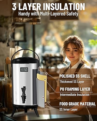 Miniatura 7 de WantJoin Paquete de 2 dispensadores de bebidas aislados, 75 tazas, urna de agua caliente y fría para catering, dispensador de bebidas calientes de