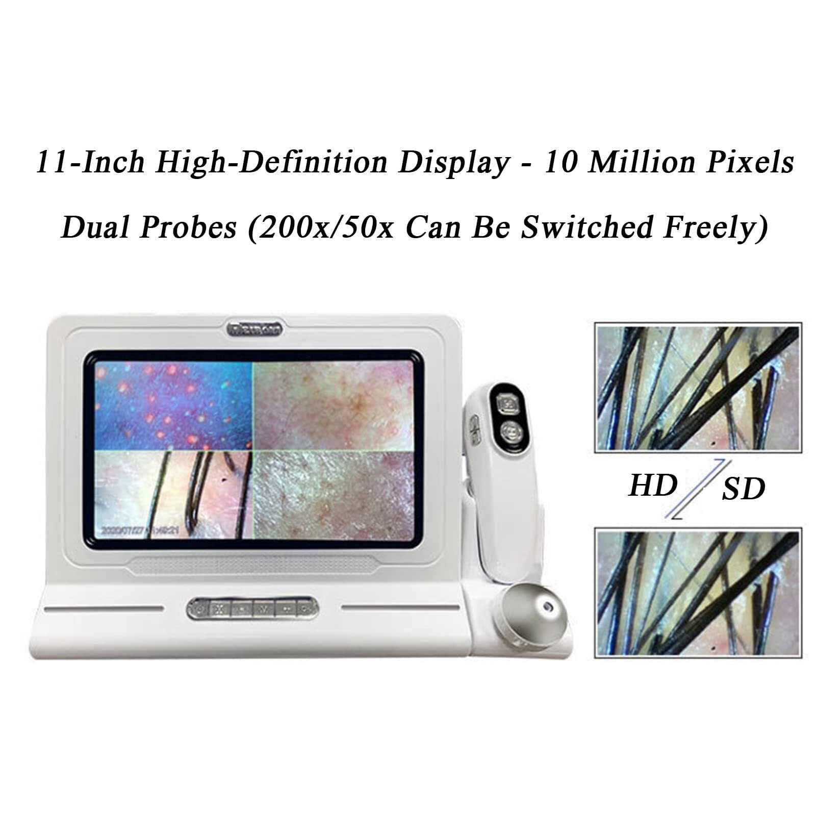 Máquina de diagnóstico de Piel 11 Inc con Pantalla LCD Digital HD, detección de Cuero cabelludo 200 Veces y Piel 50 Veces, 10 Millones de píxeles y detección espectral 4