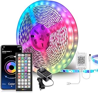 Nexillumi 65.6 ft LED Lights for Bedroom Music Sync Color Changing RGB LED Strip Rope Lights 44-Key Remote, 5050 RGB LED Light Strips(APP+Remote+Mic)