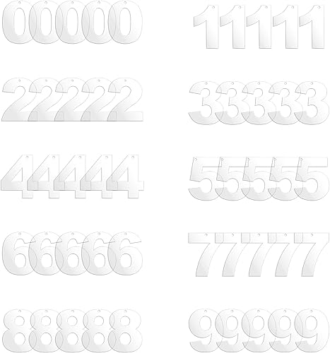 Juego de 50 piezas de acrílico transparente de la serie numérica, juego de piezas de acrílico transparente para llavero, manualidades y proyectos de