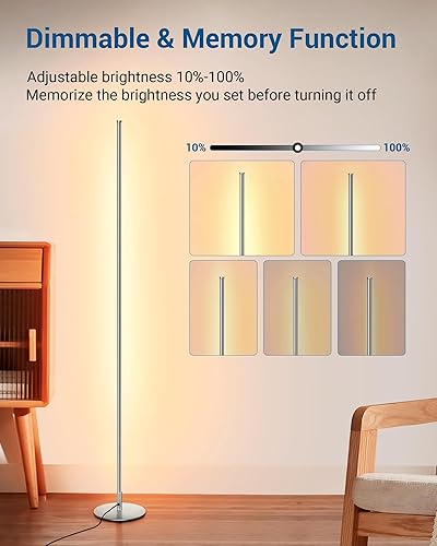 Miniatura 2 de DEWENWILS Lámpara de pie, juego de 2 luces LED de esquina funciona con interruptor de pie, lámpara de pie regulable de 1100 lúmenes con blanco