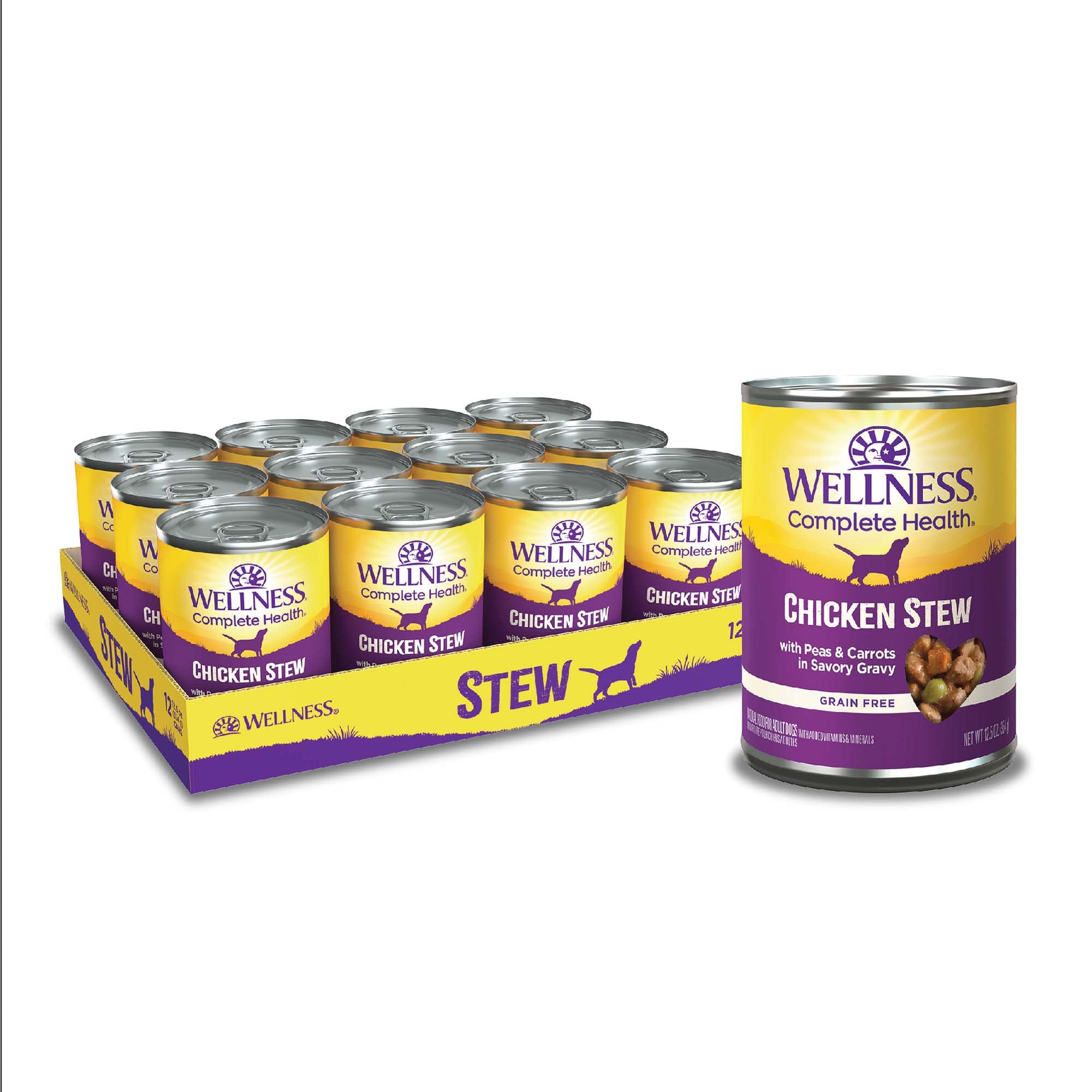 Amazon.com : Wellness Thick & Chunky Natural Grain Free Canned Dog Food,  Chicken Stew, 12.5-Ounce Can (Pack of 12) : Canned Wet Pet Food : Pet  Supplies