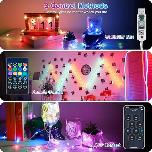 Miniatura 3 de LUXONIC Luces de hadas con control de aplicación inteligente, 2 luces LED RGB parpadeantes de 32.5 pies para dormitorio, tira de luces de