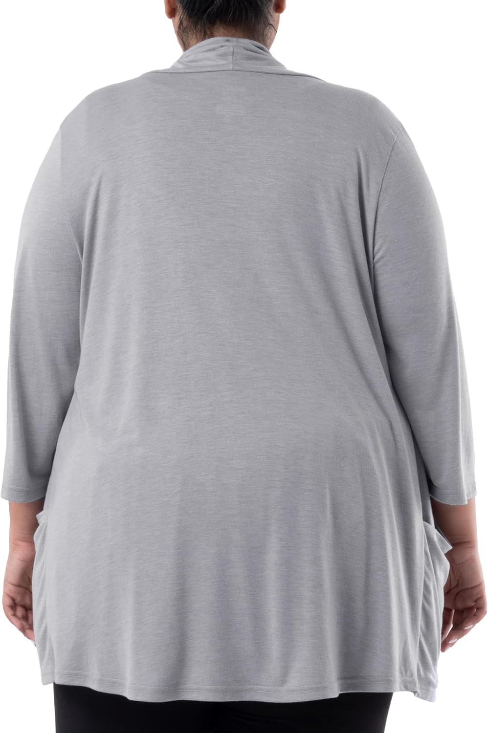 Wright's womens Plus Size 3/4 Sleeve Draped Open Front Jersey Pocket Cardigan - Image 2