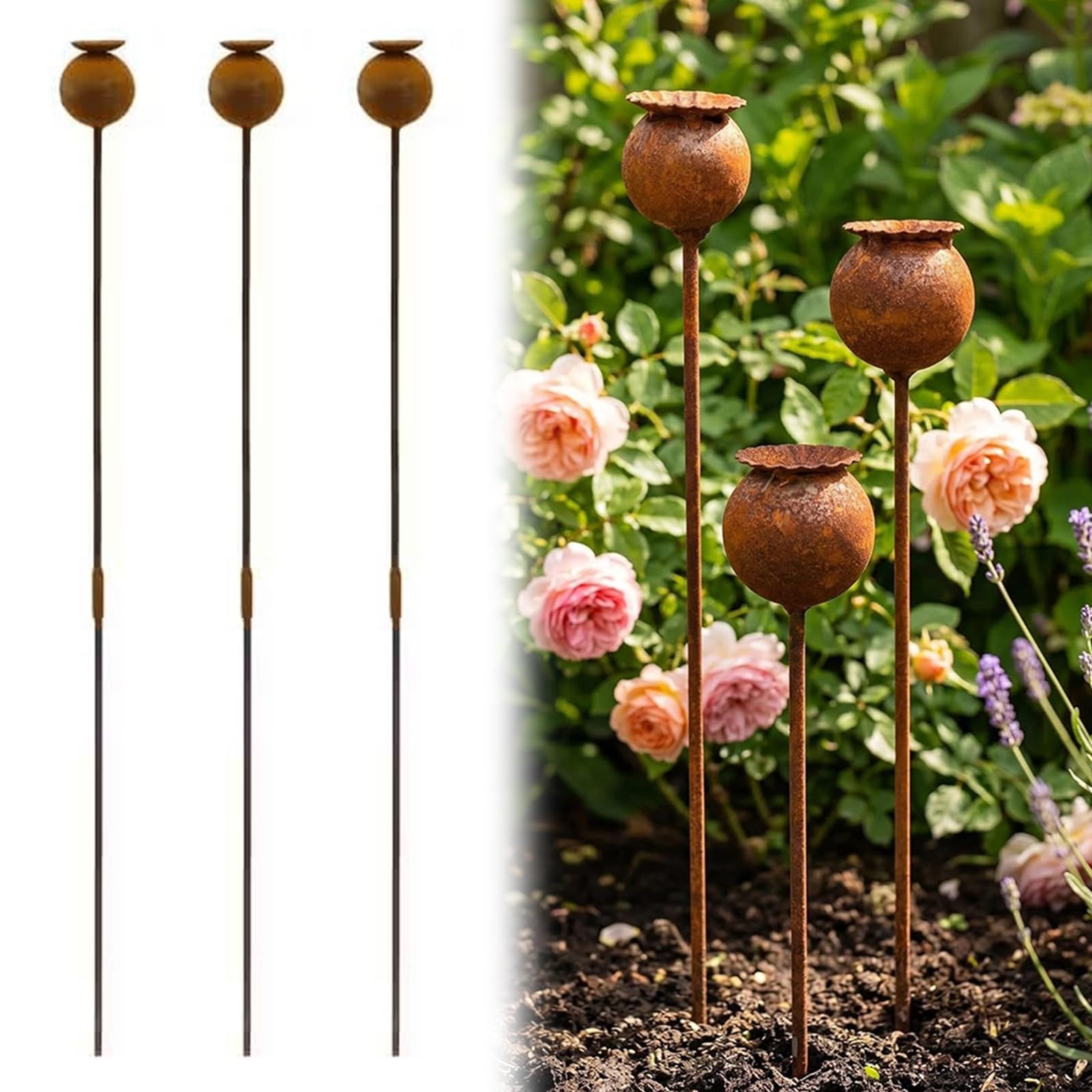 QUNZIDRESS Rustic Metal Coneflower Garden Stakes Daisy Yard Art Ornament, Rusted Iron Daisy Yard Art, 23.62x1.5, Weather-Resistant for Home Lawn Porch Pathway Patio Decor