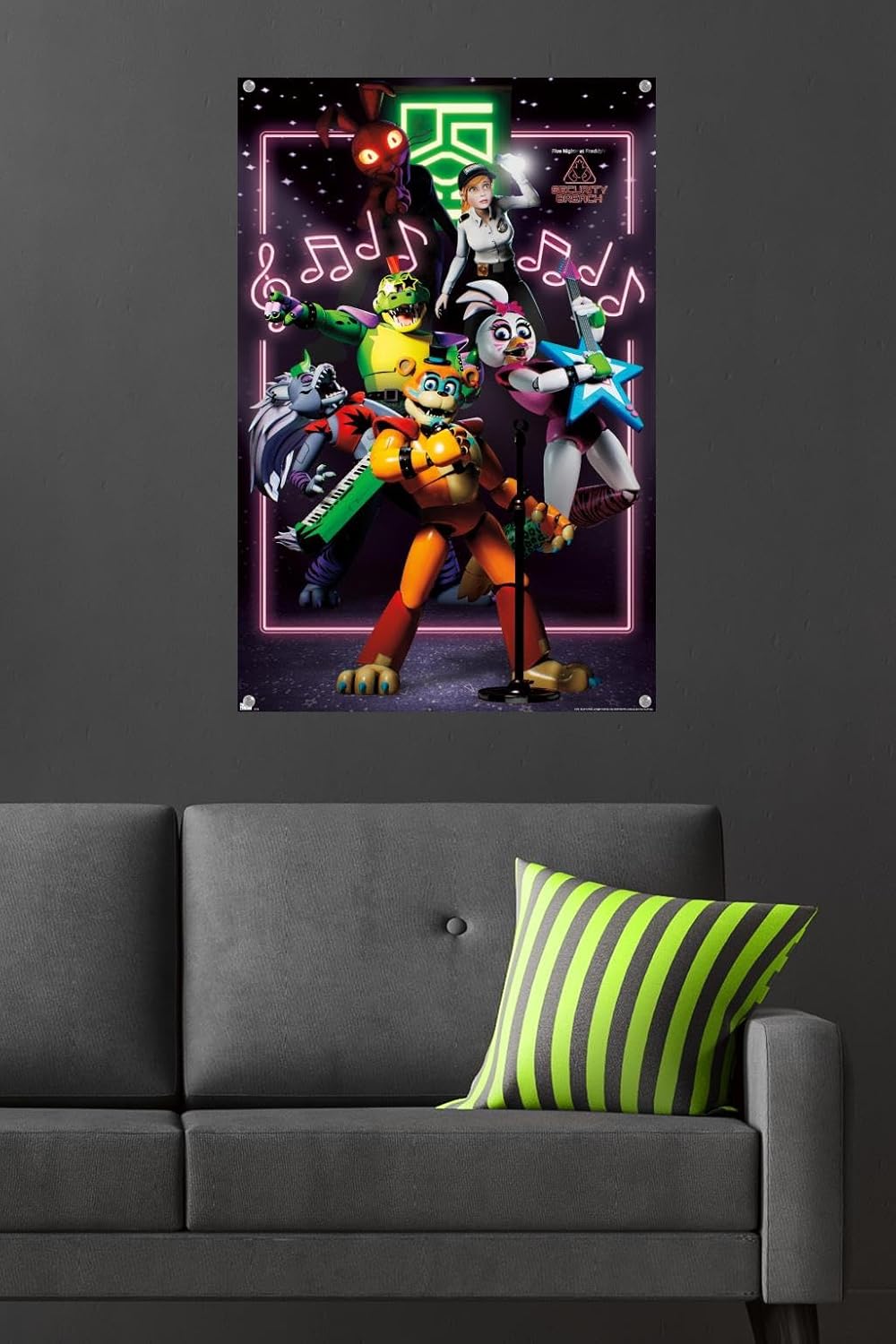 Five Nights at Freddy's: Security Breach - The Band Wall Poster with Push Pins, 22.37" x 34.00", Poster & Push Pin Bundle