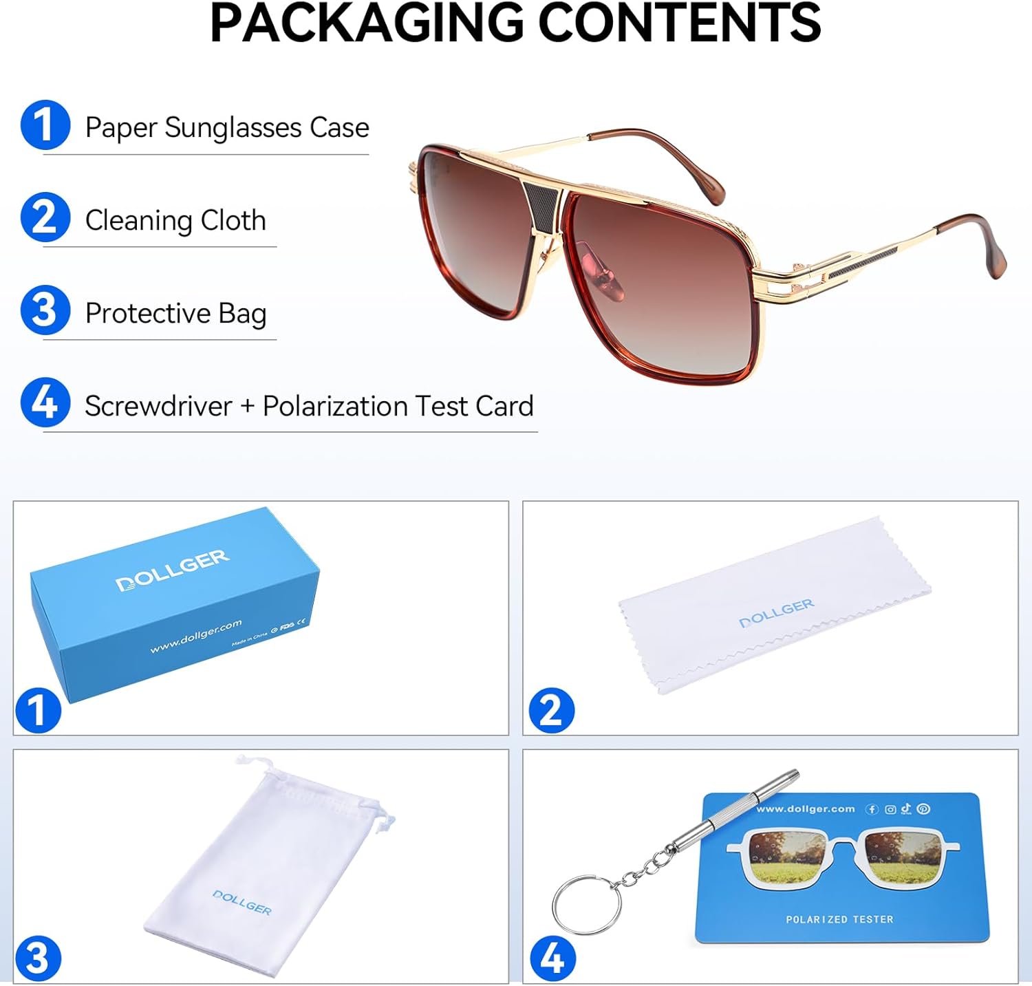 Dollger Fashion Square Aviator Polarized Sunglasses for Men Retro 70s Sunglasses Cool Designer Shades - Image 7